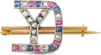 Luxury Bazaar Antique 18K Yellow Gold and Silver-Topped Diamond, Ruby, and Sapphire Brooch MF01-091526