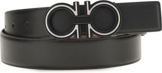 Ferragamo Mens Belt Reversible Leather Patterned Navy Blue Calf