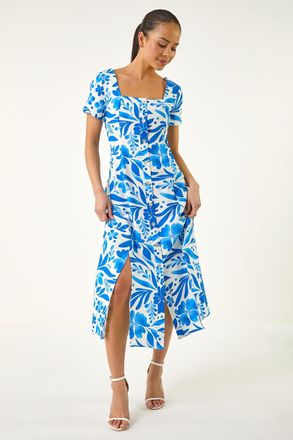 Roman Floral Button Front Midi Dress