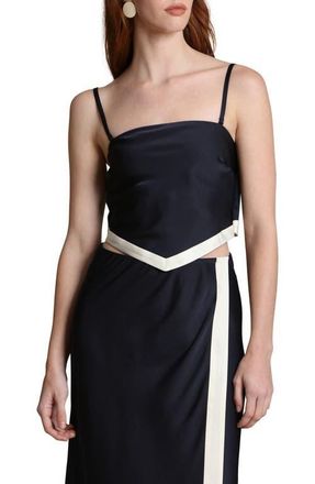 Avec Les Filles Scarf Satin Crop Top in Navy at Nordstrom, Size Large