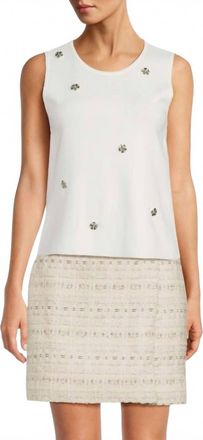 Karl Lagerfeld Floral Sleeveless Knit Tank In Soft White