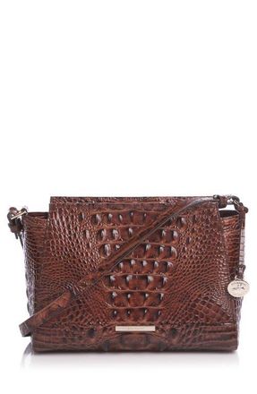 Brahmin Hillary Croc Embossed Leather Crossbody Bag in Pecan at Nordstrom