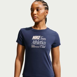 Nike Womens Nike Sportswear Chill Knit Slim Mod-Cropped T-Shirt in Blue | IR7862-410