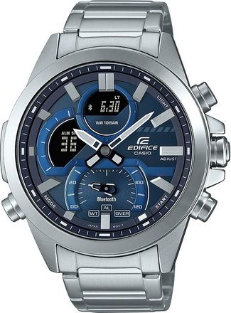 Casio Mens CASIO edifice Series 2022 Luminous Stainless Steel Silver Strap Dial 100m Waterproof Watch Mens Blue Analog ECB-30D-2A