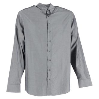 Armani Giorgio Armani Diagonaal Gestreepte Lange Mouwen Shirt in Grijze Katoen
