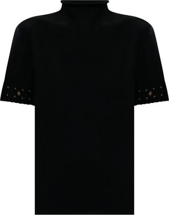 Twinset Gebreid jasje met strass - Dames - Ronde hals truien - Zwart - M - Truien & Vesten