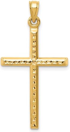 Diamond2Deal 14k Yellow Gold Hollow Diamond-cut Cross Pendant