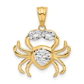 Diamond2Deal 14k Yellow Gold White Rhodium Polished and Diamond Cut Crab Pendant