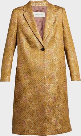 Dries Van Noten Metallic Paisley Jacquard Single-Breasted Long Coat