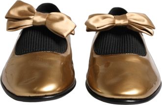 Dolce & Gabbana Metallic Leather with Satin Bow Flat - Gold