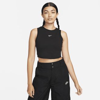Nike Womens Nike Sportswear Chill Knit Tight Cropped Mini-Rib Tank Top in Black | FB8279-010