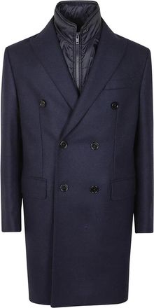 Fay Blauwe wollen kasjmier jas met uitneembaar vest - Heren - Mantel - Blauw - XL - Wol - Jassen