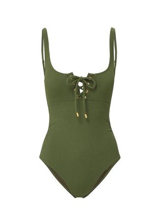 Change of Scenery Taylor Lace-Up Underwire One-Piece Swimsuit in Olive Texture at Nordstrom, Size X-Small