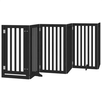 vidaXL Dog Gate with Door Foldable 12 Panels Black 600 cm Poplar Wood vidaXL