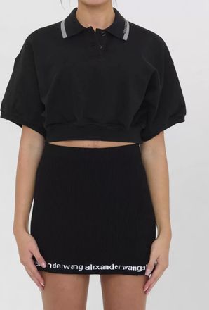 Alexander Wang cropped cotton short-sleeve polo top