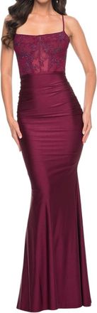 La Femme Bustier Style Boning Stylish Prom Dress In Dark Berry