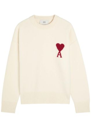 Ami Ami Paris Logo-intarsia Wool Jumper - Off White - XL