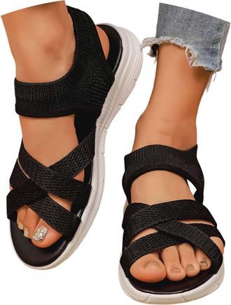 Generic Womens Wide Fit Orthopedic Sandals Arch Support Slip-On Platform Slides, Comfy & Washable Summer Sport Shoes Beach Slingback Platform Shoes