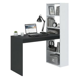 Dmora Escritorio Denton, Escritorio Reversible Con Librer&iacute;a De 5 Estantes, Mesa De Estudio U Oficina Para Porta Libros De Pc, Cm 120x53h144, Blanco Y Antrac