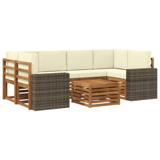vidaXL Conjunto De Sof&aacute;s De Exterior Con Coj&iacute;n 7 Pcs Natural Y Crema Vidaxl
