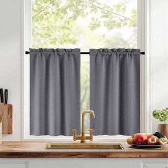 No Brand 2 Cortinas Cortas Opacas Grises Para Cocina (74 X 61 Cm), Paneles Tipo Caf&eacute; Con Dobladillo De T&uacute;nel Opaco, Cortinas Peque&ntilde;as Para Armarios Y Ventanas,