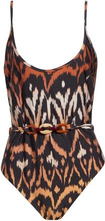 Zimmermann Aster Belted One-Piece Swimsuit in Charcoal Ikat at Nordstrom, Size 0