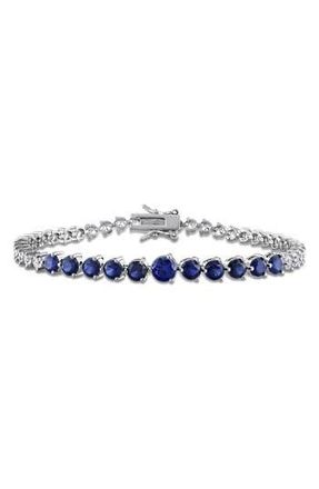 Delmar Sterling Silver Lab Grown Blue & White Sapphire Tennis Bracelet at Nordstrom Rack