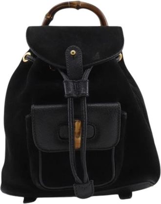 Gucci Pre-owned Backpacks, female, Black, Size: ONE SIZE Pre-owned Bamboo Suede 2way Backpack