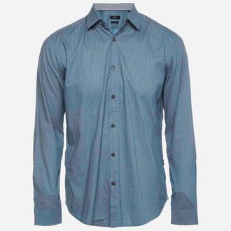 HUGO BOSS Boss By Hugo Boss Blue Textured Cotton Slim Fit Shirt