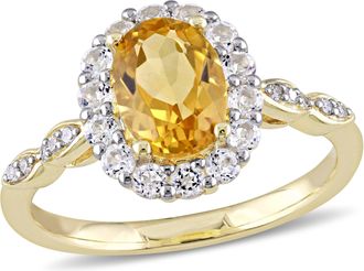 Mimi & Max 1 4/5 CT TGW Oval Shape Citrine, White Topaz and Diamond Accent Vintage Ring in 14k Yellow Gold