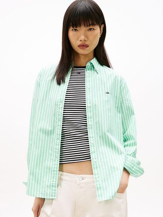 Tommy Hilfiger Womens Tommy Jeans Striped Poplin Shirt - Green - S