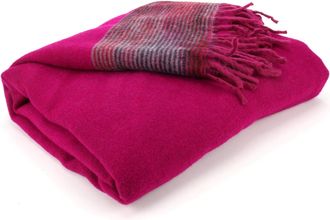 Loud Elephant Nittin Shawl Emporium Tibetan Wool Blend Shawl Blanket - Pink with Maroon & Grey Reverse
