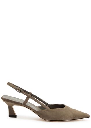 Stuart Weitzman Stuart Weitzman Vinnie 50 Suede Slingback Pumps - Khaki