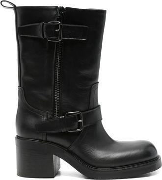 Elena Iachi Leren laarzen met rits - Zwart