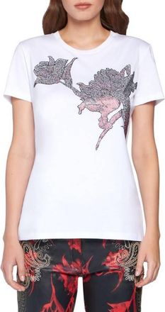 Roberto Cavalli Tulip Crystal Embellished T-Shirt, Brand Size 44 ( US Size 10 )