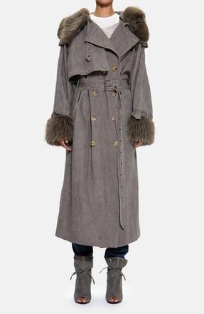 Jaded London Vania Oversize Faux Fur Hooded Trench Coat in Grey at Nordstrom Rack, Size X-Small/small