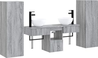 vidaXL Juego De Muebles De Ba&ntilde;o 5 Uds. Sonoma Gris 33 X 34,5 X 100 Cm Vidaxl