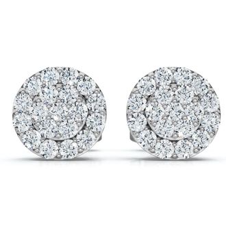 Pompeii3 Tiny Diamond Pave Halo Earrings Studs 10K White Gold W/ Screw Backs 4mm