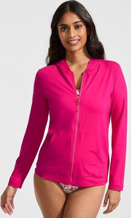 Lands End SunShade UPF 50 Hooded Zip Front Rash Guard in Riviera Rose at Nordstrom, Size X-Large P