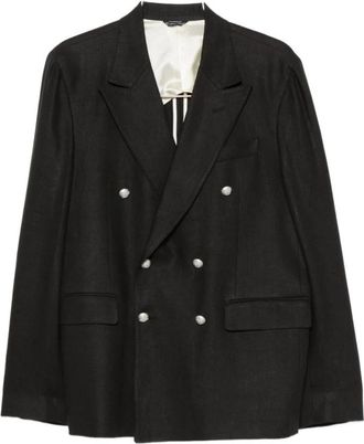 Brian Dales 005 Giacca Di Lino Doppio Ptt - Heren - Blazers - Zwart - 2XL - Linnen - Jassen