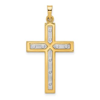 Diamond2Deal 14k Yellow Gold Rhodium Polished Satin Cross Pendant