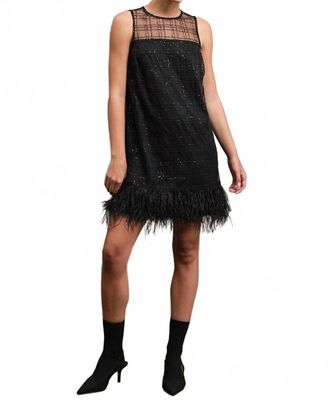 Madison New York Womens Feather Trim Dress In Black