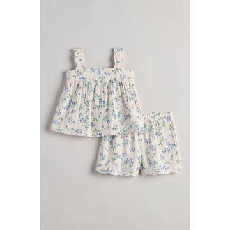 Nordstrom Cotton Mixed Print Top & Shorts Set in Pink Heaven Blueberry Floral at Nordstrom, Size 12M