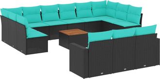 vidaXL Set De Sof&aacute;s De Jard&iacute;n Y Cojines 14 Pzas Rat&aacute;n Sint&eacute;tico Negro Vidaxl