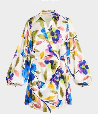 Ramy Brook Carolyn Floral Satin Mini Shirtdress