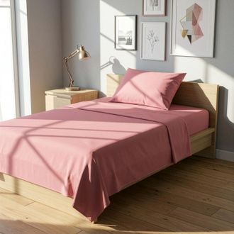 KASANOVA Completo letto 1 piazza e mezza cotone rosa tinta unita