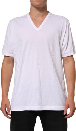Dolce & Gabbana White Cotton V-Neck Short Sleeves Mens T-shirt