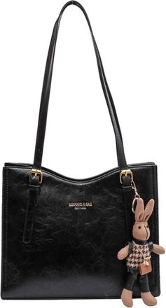 Generic Women Vintage Shoulder Bag with Pendant Slouchy Tote Purse Large Capacity Fashion Shoulder Bag Ladies Travel Handbag (Black)