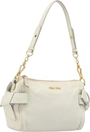 Miu Miu Beau Top Handle Leather White Leather Handbag (Pre-Owned)