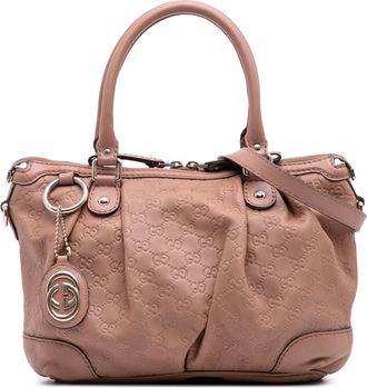 Gucci Pre-owned Womens Suave Tote Bag Embossed Gg Pattern - Tan Leather - One Size